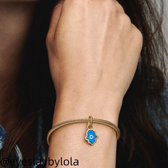 Pandora Opalescent Blue Hamsa Hand Dangle Charm - Picture 2 of 5